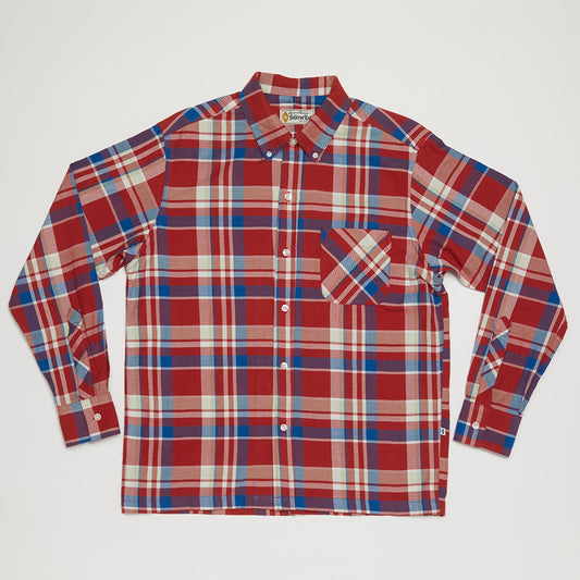 Convertible Collar Button-down Shirt (Red x Royal)