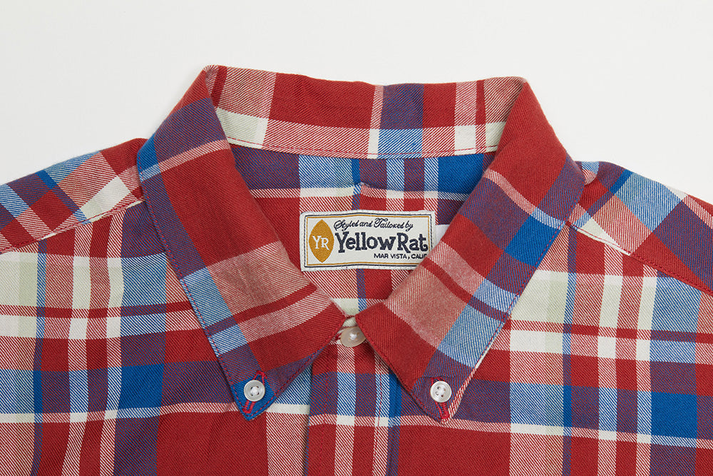 Convertible Collar Button-down Shirt (Red x Royal)