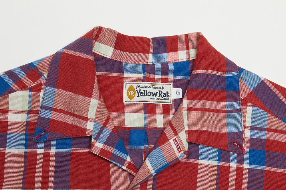 Convertible Collar Button-down Shirt (Red x Royal)